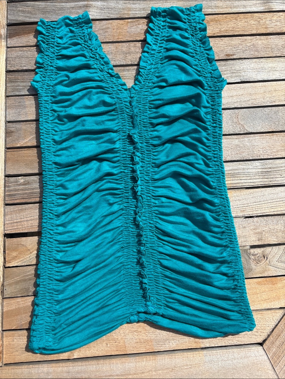 NWOT Ruched Teal Tank Top with Beachy Boho Vibe (L-124)